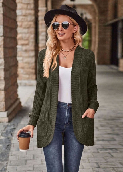 Open Front Cardigan with Pockets - Trendsi