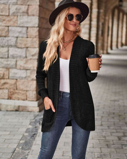 Open Front Cardigan with Pockets - Trendsi