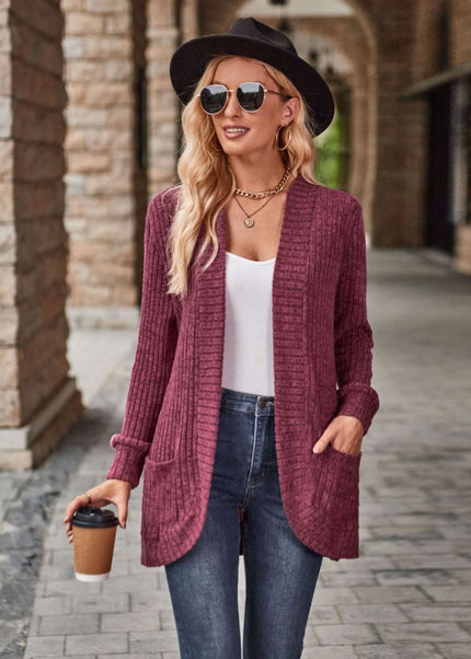 Open Front Cardigan with Pockets - Trendsi