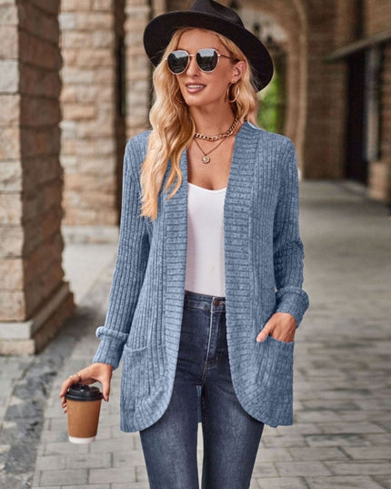 Open Front Cardigan with Pockets - Trendsi