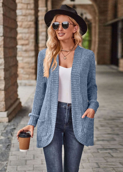 Open Front Cardigan with Pockets - Trendsi