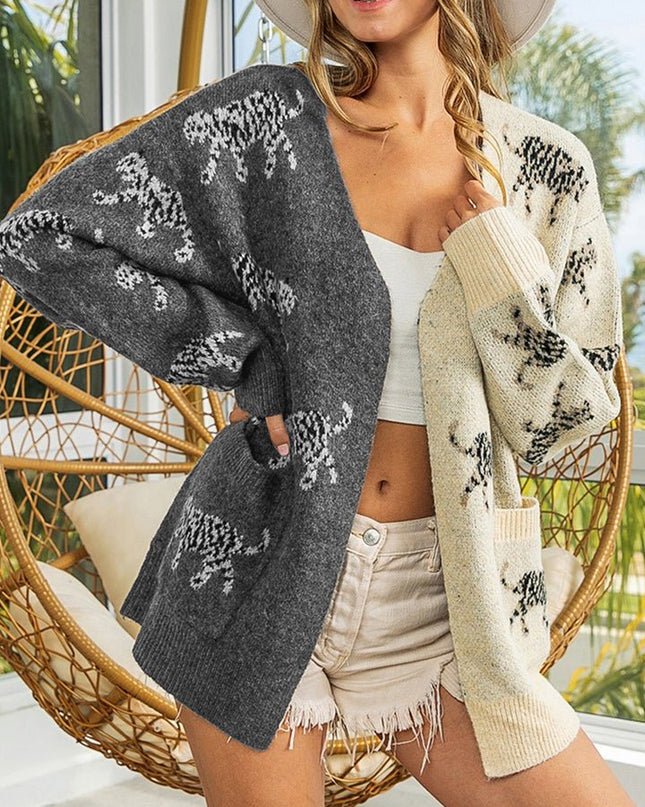 Open Front Cardigan with Pockets - Trendsi