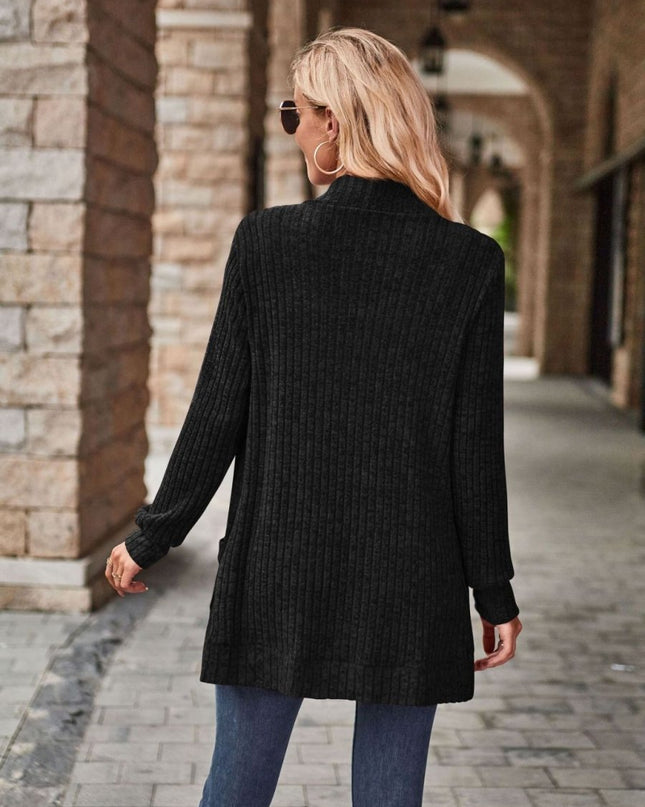 Open Front Cardigan with Pockets - Trendsi