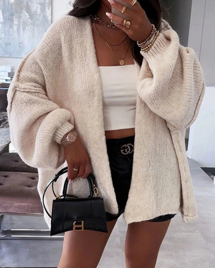 Open Front Dropped Shoulder Cardigan - Trendsi