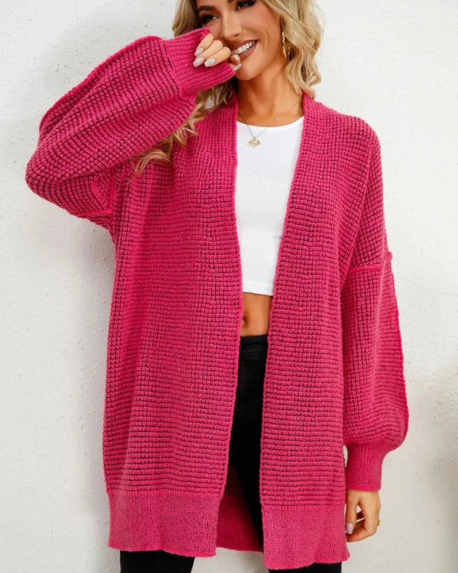 Open Front Dropped Shoulder Cardigan - Trendsi