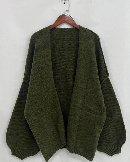 Open Front Dropped Shoulder Cardigan - Trendsi