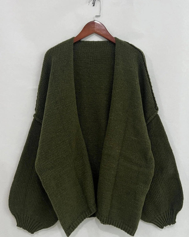 Open Front Dropped Shoulder Cardigan - Trendsi
