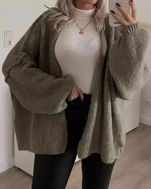 Open Front Dropped Shoulder Cardigan - Trendsi