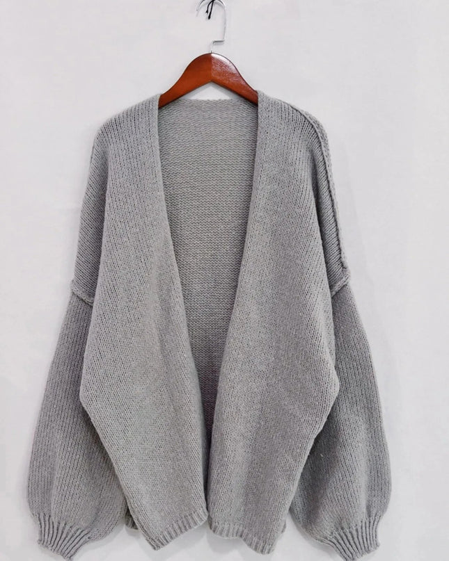 Open Front Dropped Shoulder Cardigan - Trendsi
