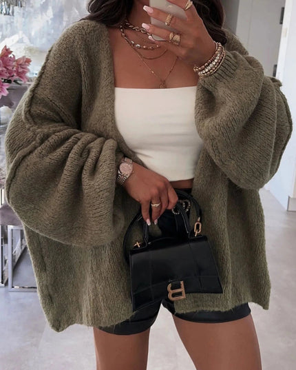 Open Front Dropped Shoulder Cardigan - Trendsi