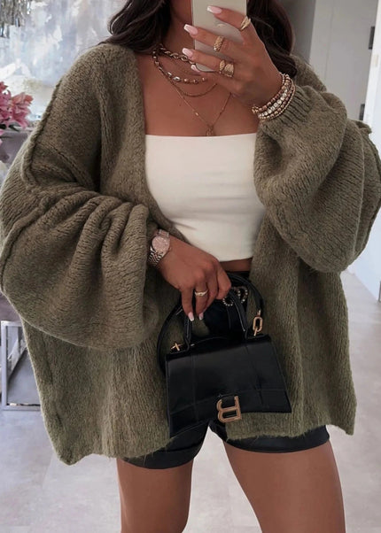 Open Front Dropped Shoulder Cardigan - Trendsi