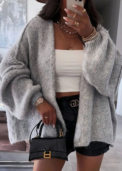 Open Front Dropped Shoulder Cardigan - Trendsi