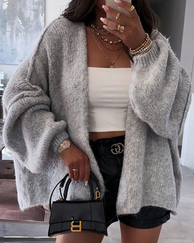 Open Front Dropped Shoulder Cardigan - Trendsi