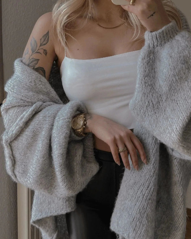 Open Front Dropped Shoulder Cardigan - Trendsi