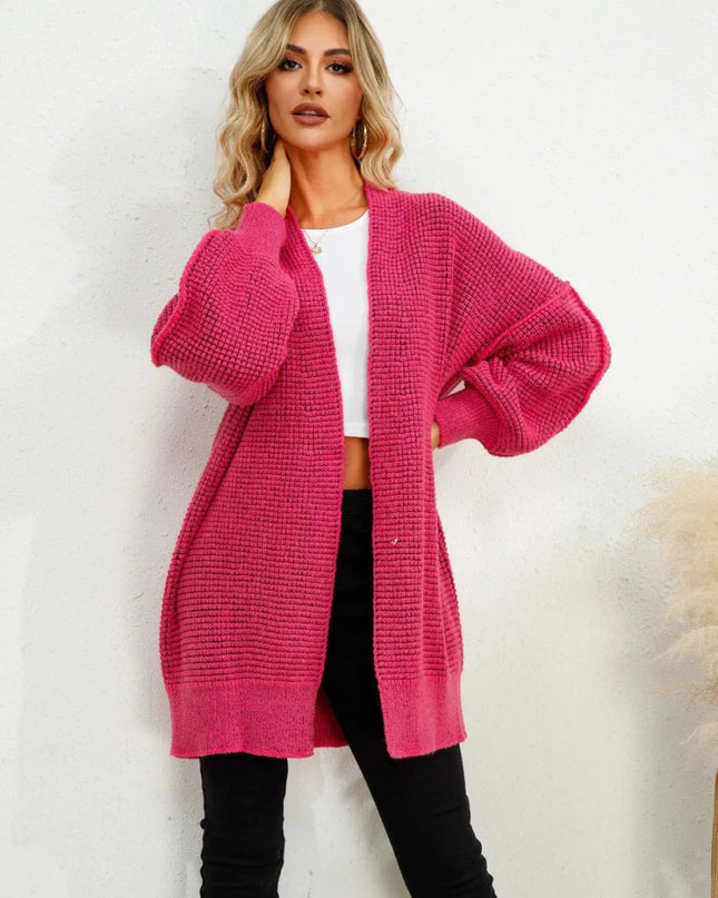 Open Front Dropped Shoulder Cardigan - Trendsi