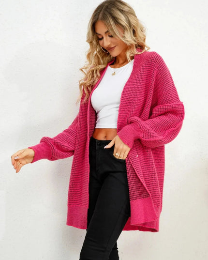 Open Front Dropped Shoulder Cardigan - Trendsi