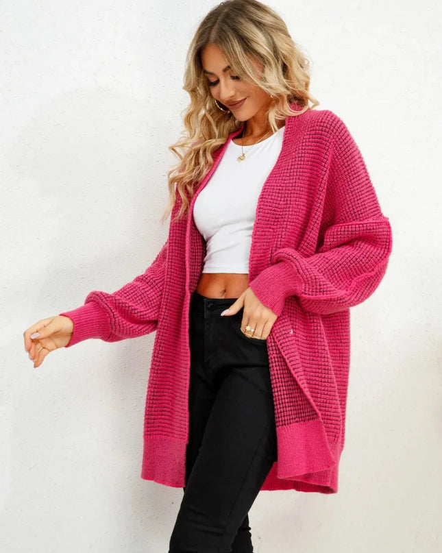 Open Front Dropped Shoulder Cardigan - Trendsi