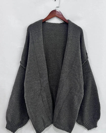 Open Front Dropped Shoulder Cardigan - Trendsi