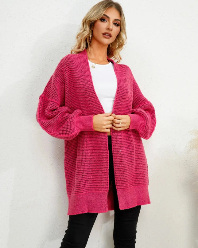 Open Front Dropped Shoulder Cardigan - Trendsi