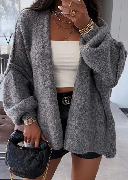 Open Front Dropped Shoulder Cardigan - Trendsi