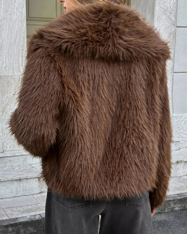 Open Front Faux Fur Cropped Jacket - Trendsi