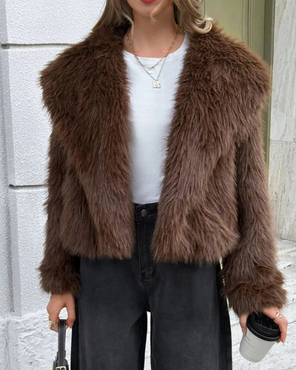 Open Front Faux Fur Cropped Jacket - Trendsi