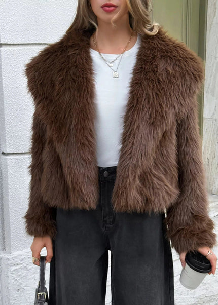 Open Front Faux Fur Cropped Jacket - Trendsi