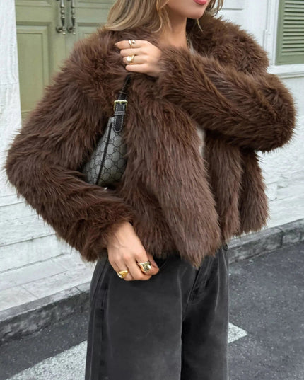 Open Front Faux Fur Cropped Jacket - Trendsi