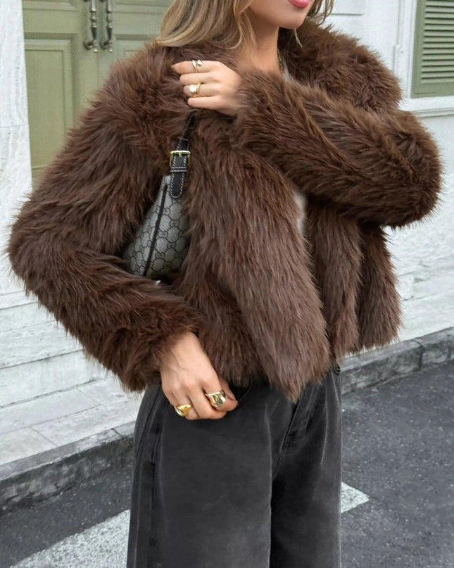 Open Front Faux Fur Cropped Jacket - Trendsi