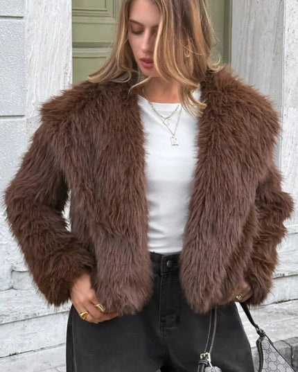 Open Front Faux Fur Cropped Jacket - Trendsi