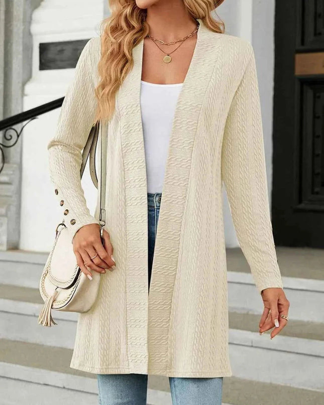 Open Front Long Sleeve Cardigan - Trendsi