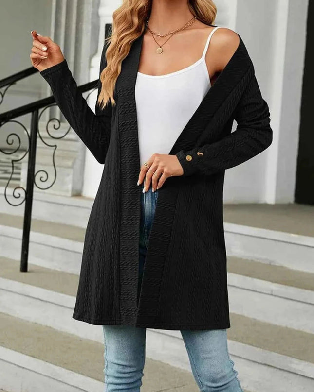 Open Front Long Sleeve Cardigan - Trendsi