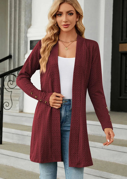 Open Front Long Sleeve Cardigan - Trendsi