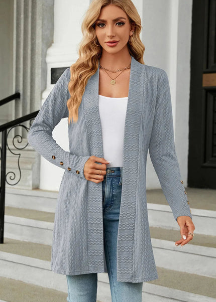 Open Front Long Sleeve Cardigan - Trendsi