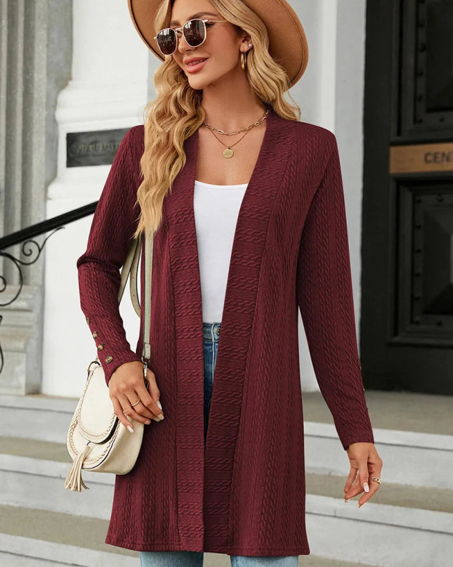 Open Front Long Sleeve Cardigan - Trendsi