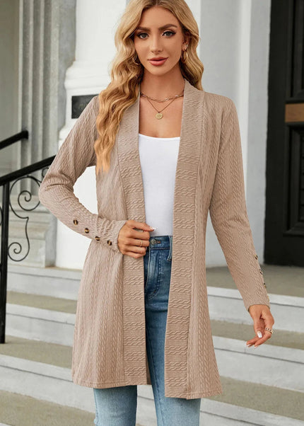 Open Front Long Sleeve Cardigan - Trendsi