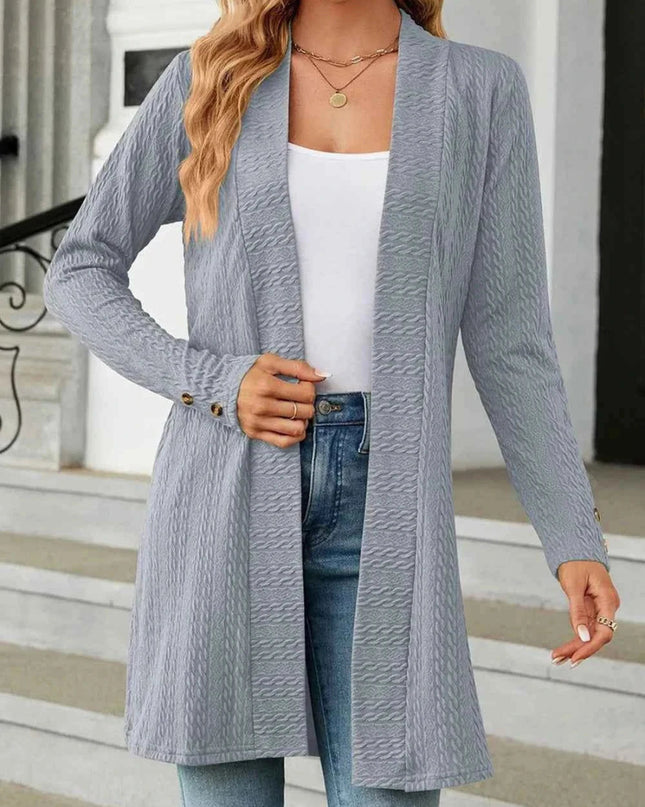 Open Front Long Sleeve Cardigan - Trendsi