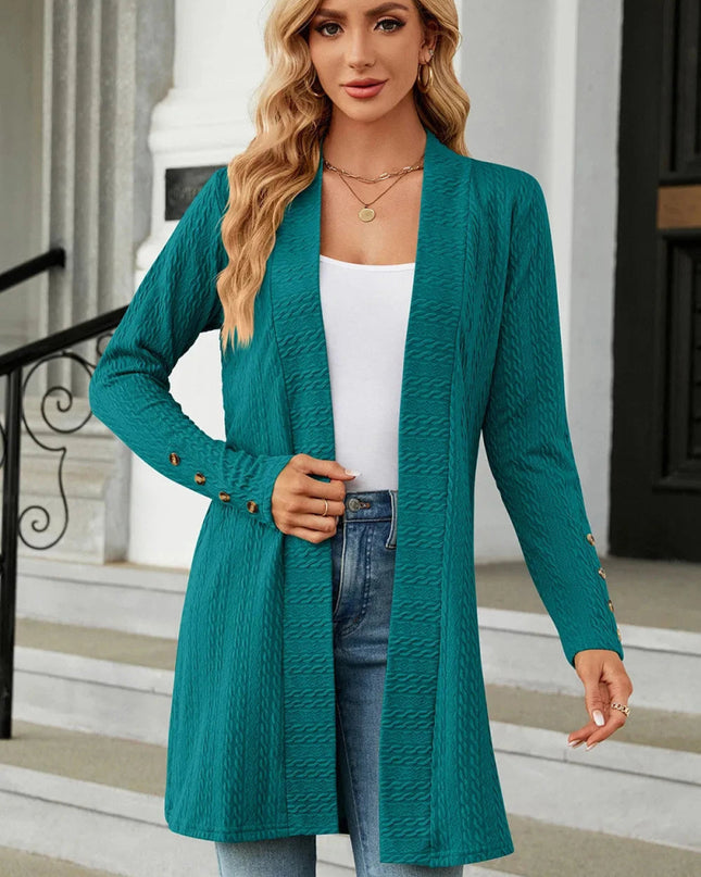 Open Front Long Sleeve Cardigan - Trendsi