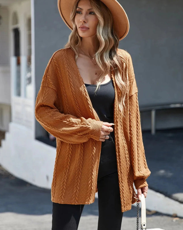 Open Front Long Sleeve Cardigan - Trendsi