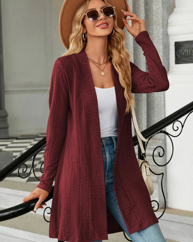 Open Front Long Sleeve Cardigan - Trendsi