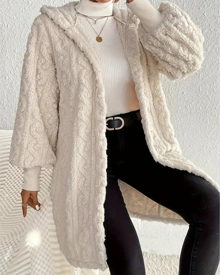 Open Front Long Sleeve Fuzzy Hooded Jacket - Trendsi