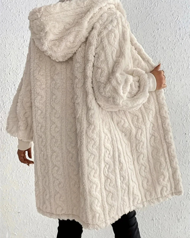 Open Front Long Sleeve Fuzzy Hooded Jacket - Trendsi