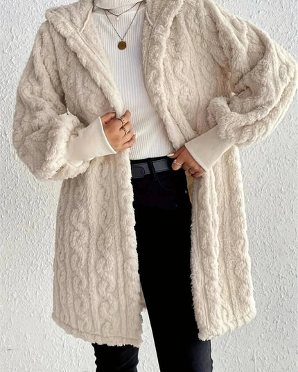 Open Front Long Sleeve Fuzzy Hooded Jacket - Trendsi