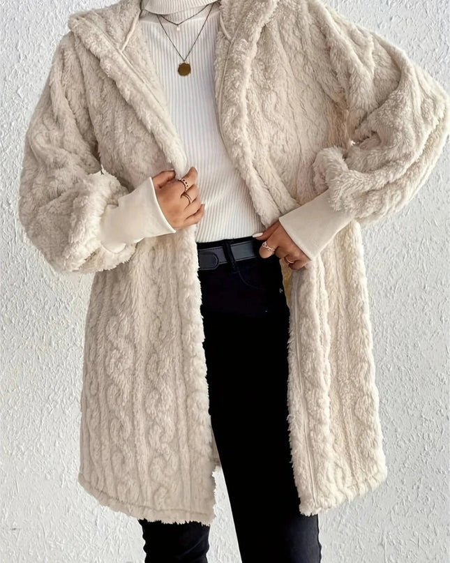Open Front Long Sleeve Fuzzy Hooded Jacket - Trendsi