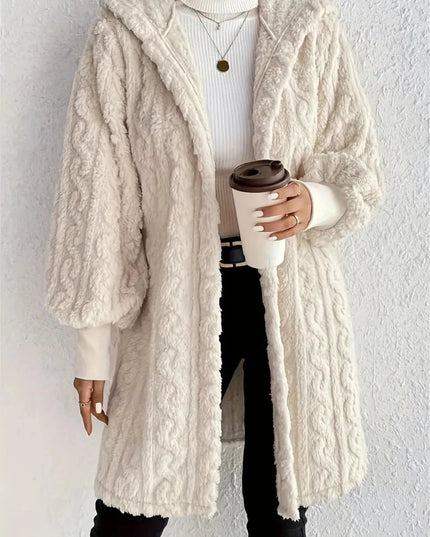Open Front Long Sleeve Fuzzy Hooded Jacket - Trendsi