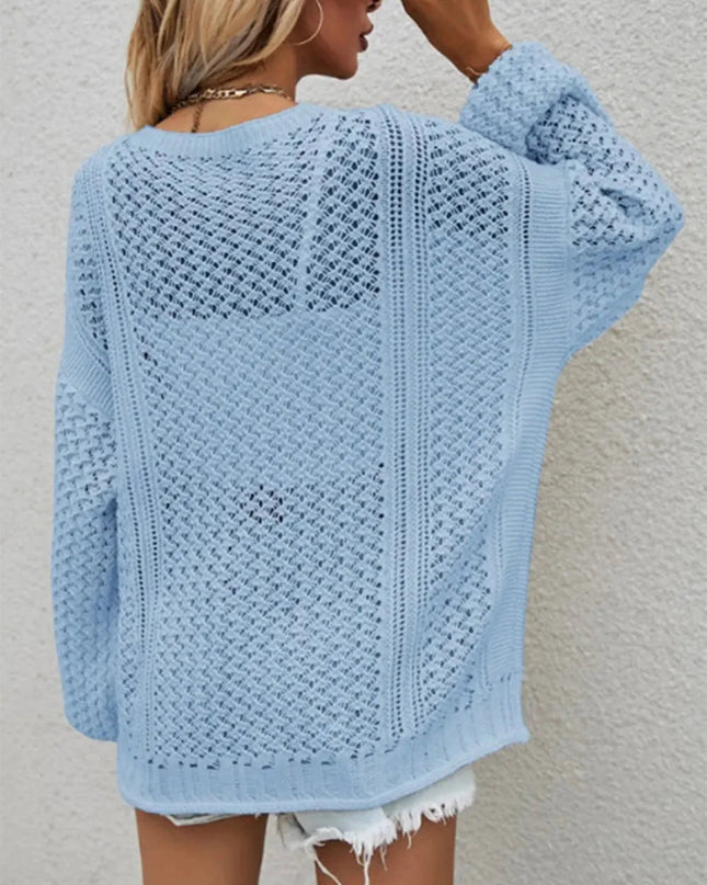 Openwork Button Front Cardigan - Trendsi