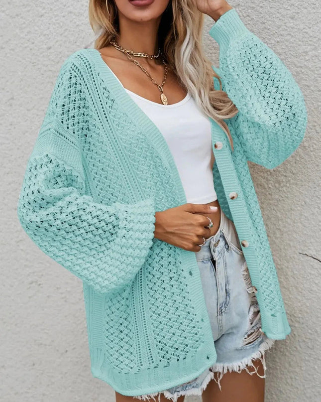 Openwork Button Front Cardigan - Trendsi