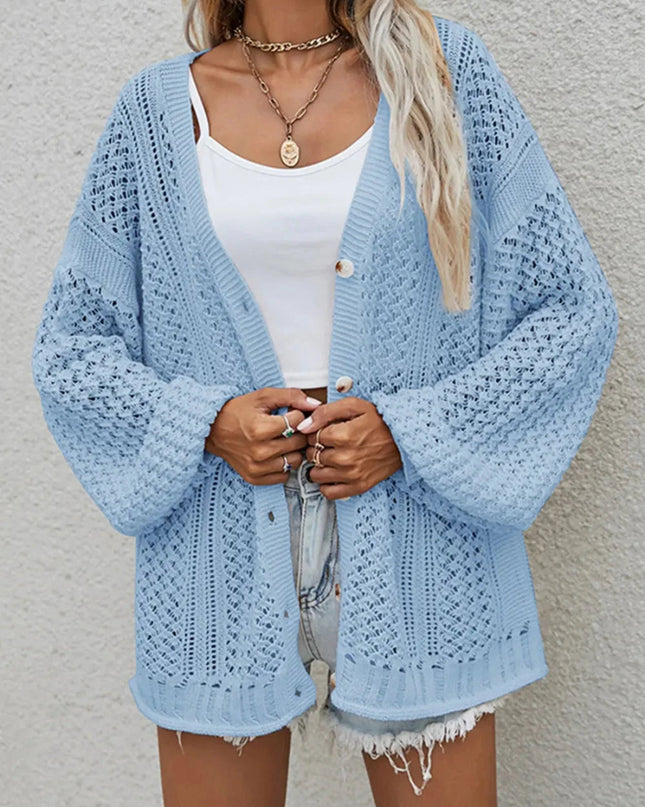 Openwork Button Front Cardigan - Trendsi