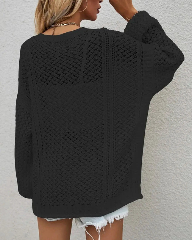 Openwork Button Front Cardigan - Trendsi