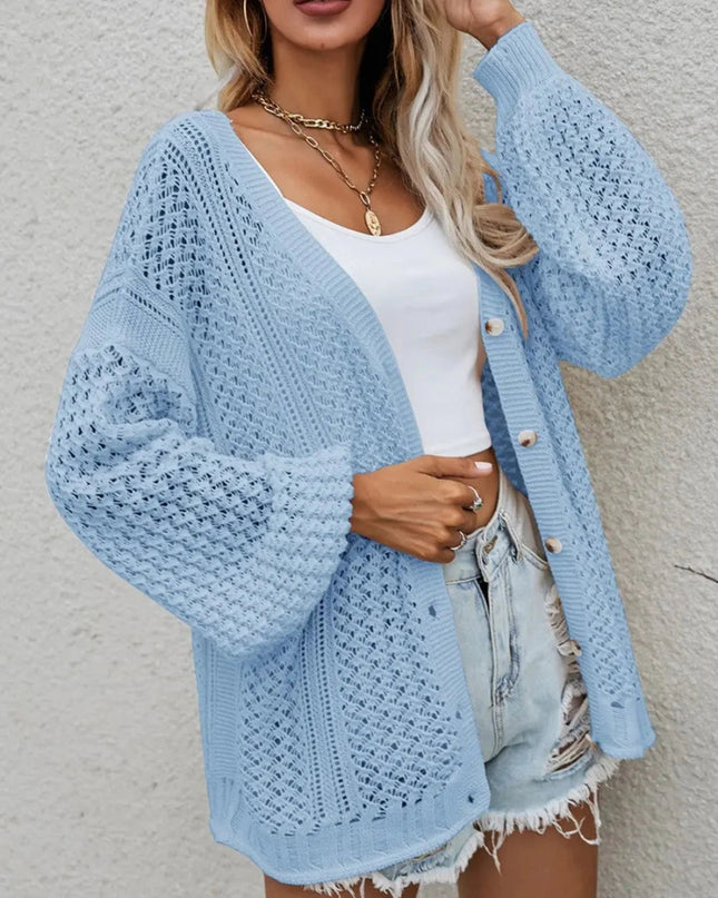 Openwork Button Front Cardigan - Trendsi